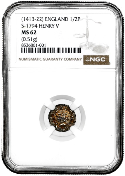 1413-1422 Henry V Halfpenny Practically Uncirculated. NGC - MS62