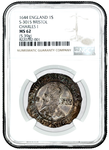 1644 Charles I Shilling Practically Uncirculated. NGC - MS62