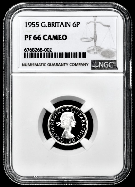 1955 Elizabeth II Proof Sixpence NGC - PF66 CAMEO
