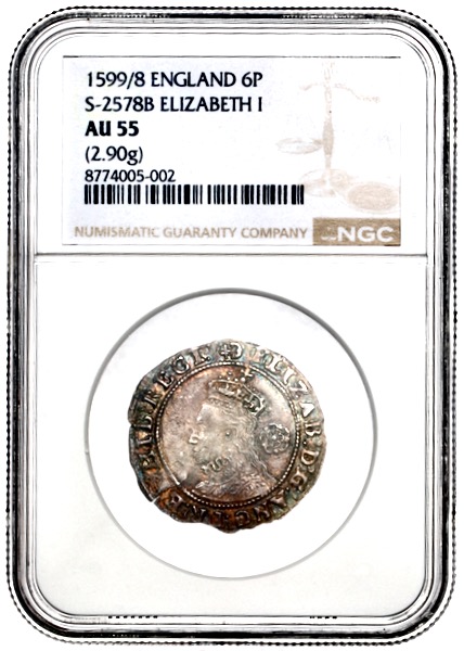 1599/8 Elizabeth I Sixpence NGC - AU55