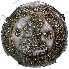 1643 Charles I Oxford Mint Sixpence